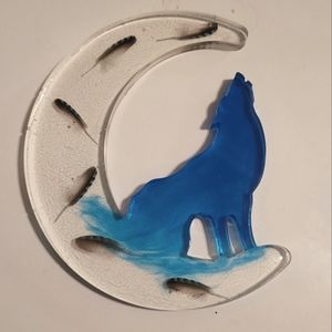 Handmade wolf moon feather art